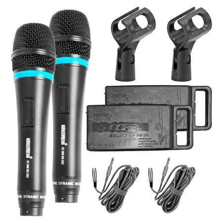 5 Core 5 Core Vocal Dynamic Cardioid Handheld Microphone 2 Pack Neodymium Magnet Unidirectional Mic, 16ft Detachable XLR Deluxe Cable to ¼ Audio Jack, Mic Clip, On/Off Switch for Karaoke Singing ND-26X 2Pcs ND-26X 2PCS